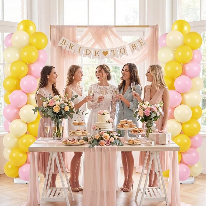 Skylety Lemon Balloon Column Stand Kit, 2 Sets 6.5 Ft Adjustable Balloon Tower Stand with Bases Pastel Yellow Light Pink Balloons Decorations for Birthday Wedding Baby Shower Party Supplies