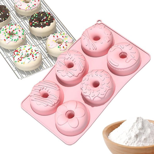 Donut Mold - 6-Cavity Food-Grade Non-Stick Safe Tray | Silicone Donut Mold,for Home Kitchen Cooking Indoor House Family Homemade Microwave Freezer Oven