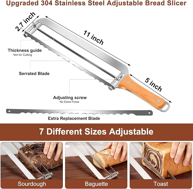SINYWAY SINWAY 16IN Adjustable Bread Knife, Upgraded Stainless Steel Bread Slicer with Precision Thickness Guide for Sourdough Baguettes Bagels, Homemade Bread Cutter, Ideal Baker Gift