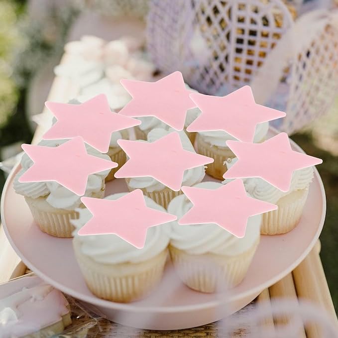 60 PCS Edible Star Cupcake Toppers Edible Stars for Cake Decorating Twinkle Star Cupcake Picks for Wedding Engagement Bridal Shower Birthday Baby Shower Party Cake Decorations Supplies Light Pink