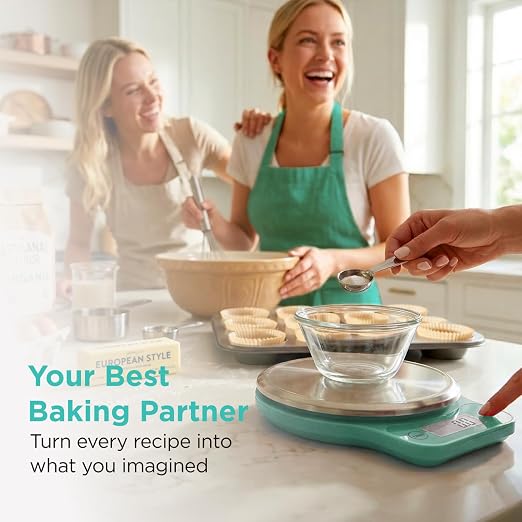 Kitchen Mama Q-Series Digital Food Scale, Teal | 13.2 lb / 6000g Capacity, 1g Precision, Tare Function, Stainless Steel Platform, LCD Display