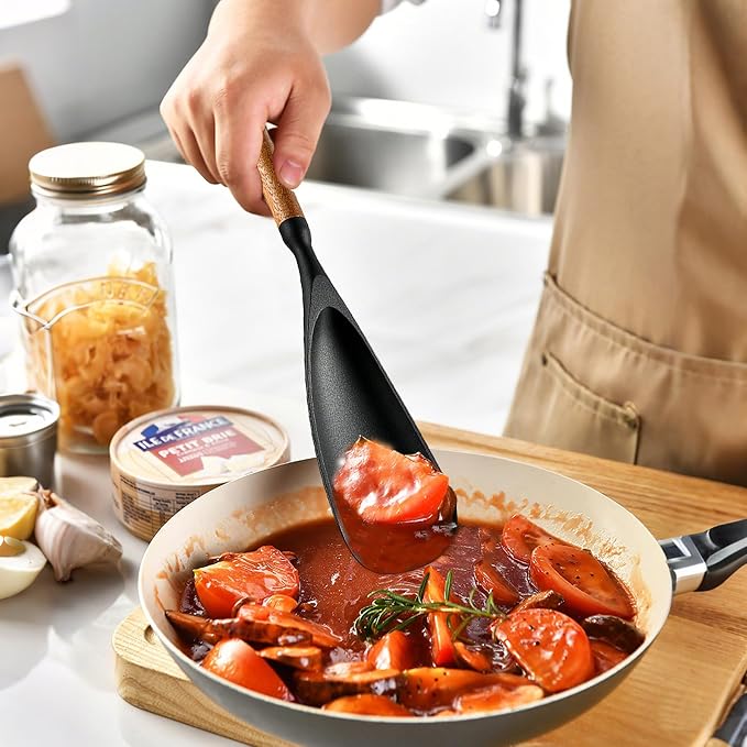Silicone Spatula Spoon for Cooking and Baking, Heat Resistant Flexible Non-Stick Kitchen Utensil with Ergonomic Handle, Multi-Purpose Tool for Flipping, Scraping, Mixing, and Food Prep