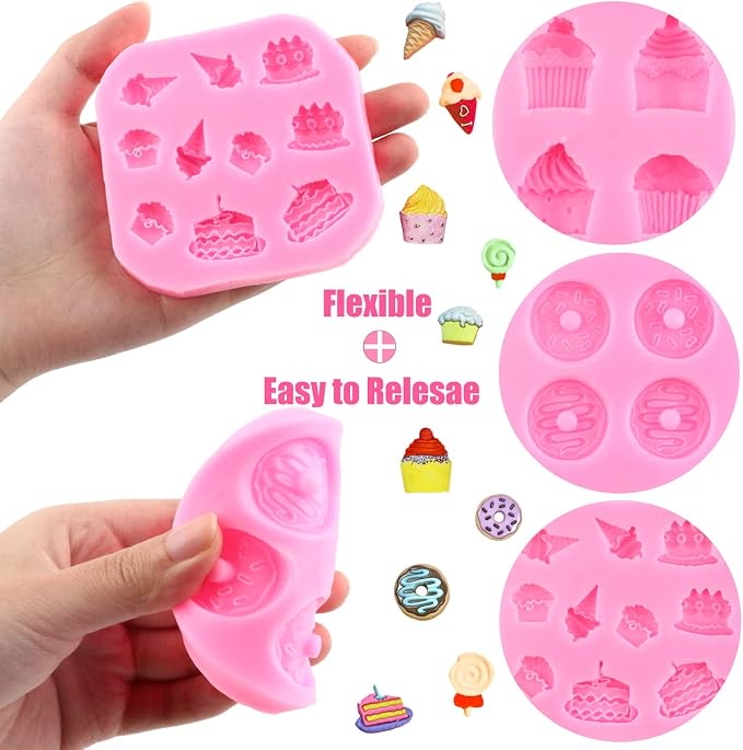 ZiXiang Ice Cream Cones Silicone Molds Donut Fondant Mold Lollipop Candy Mold For Cake Decorating Cupcake Topper Popsicle Polymer Clay Chocolate Gum Paste Set Of 4