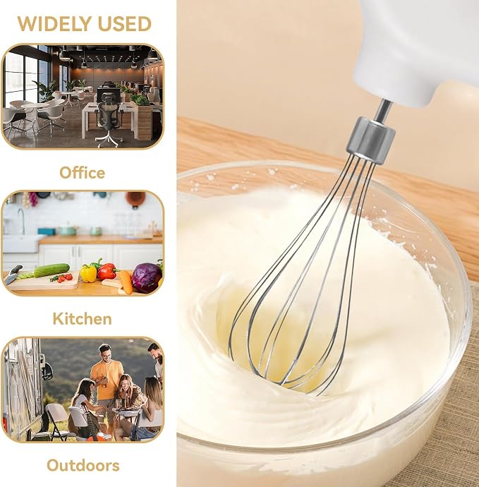 4 Speed Electric Hand Mixer, Mini 4 Speed Adjustable Cordless USB Rechargeable Electric Whisk Hand Mixer Portable Handheld Mixer 1500mAh Egg Beater (White)