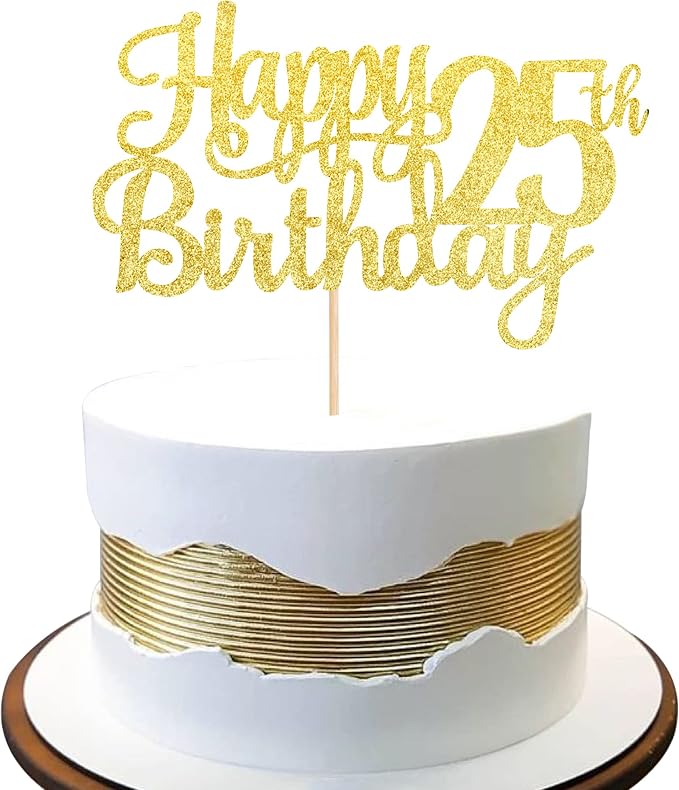 1 PCS Happy 25th Birthday Cake Topper Gold Glitter Cheers to 25 Years Birthday Cake Pick 25 Fabulous Cake Decoration for Happy 25th Birthday Theme Party Decorations Supplies