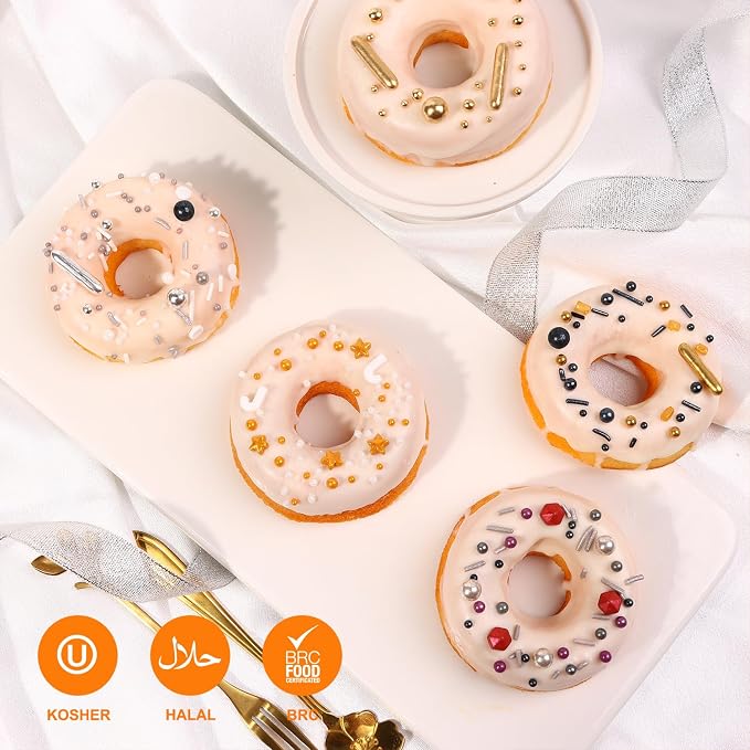 Sprinkles for Cake Decorating, Cupcake, Cookies, Ice Cream Topper, 6 Packs Gold Pearls, Silver Luxury of assorted Sprinkles for Cake Baking, Perfect For Birthdays, Wedding