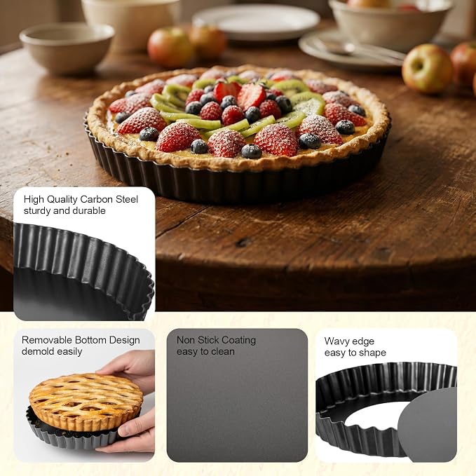 5 Packs Pie Tart Pans with Removable Bottom 4'' 6" 9" 10" 11" Round Nonstick Quiche Pan Bakeware Pie Tart Molds Steel Flan Tins Fluted Side for Pies Mousse Cheese Cookie Cake Dessert