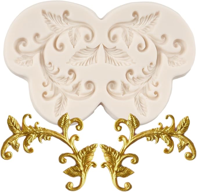 Baroque Fondant Mold European Relief Scroll Silicone Molds Vine Grass Cake Border Decoration Mold For Cake Decoration Cupcake Topper Chocolate Candy Polymer Clay Gum Paste