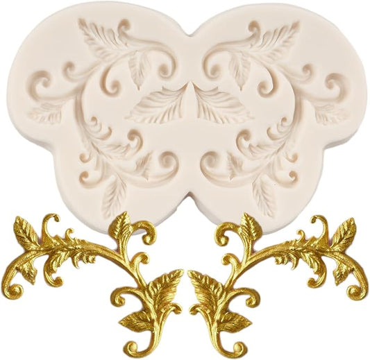 Baroque Fondant Mold European Relief Scroll Silicone Molds Vine Grass Cake Border Decoration Mold For Cake Decoration Cupcake Topper Chocolate Candy Polymer Clay Gum Paste