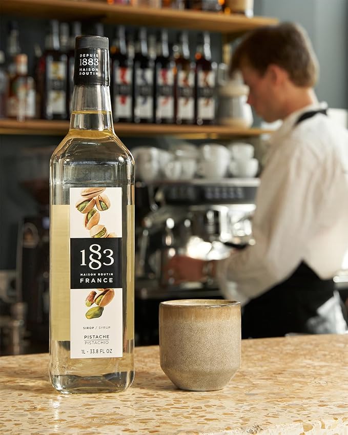1883 Pistachio Syrup for Drinks, Made in France, 1 Liter Glass Bottle