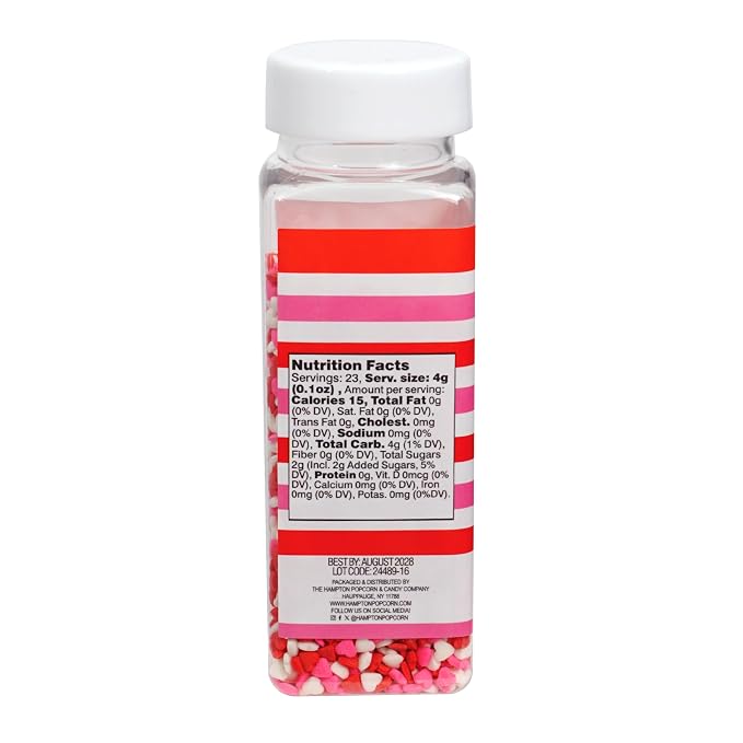 Mini Heart Sprinkle Mix 3.35 oz, Valentines Sprinkles For Cake Decorating, Baking, Ice Cream & More, The Hampton Candy Company