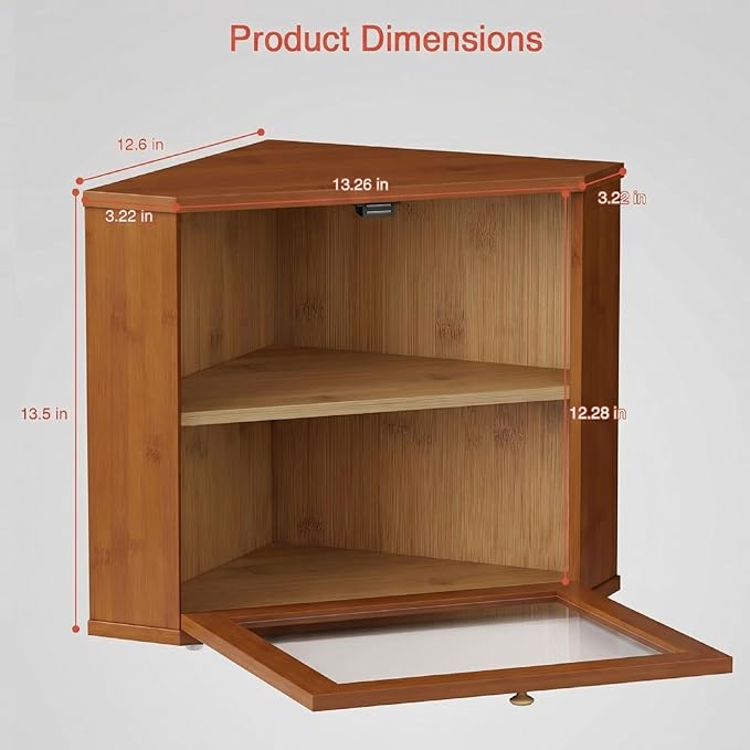 Goozii Walnut Brown Corner Bread Box for Kitchen Countertop, Double Layer Breadbox for Homemade Sourdough Bread, Dark Wooden Vintage Kitchen Counter Cabinet for Baked Goods, Tea, Coffee Beans