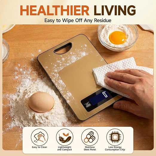 Digital Kitchen Scale & Food Weight Scale with Hang Loop, 11lb Baking Scale for Home and Kitchen, Precise Scales with Grams and Ounces, Stainless Steel (Champagne Gold)