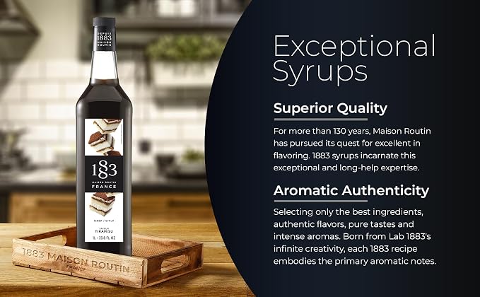 1883 Tiramisu Syrup for Drinks, Made in France, 1 Liter Glass Bottle