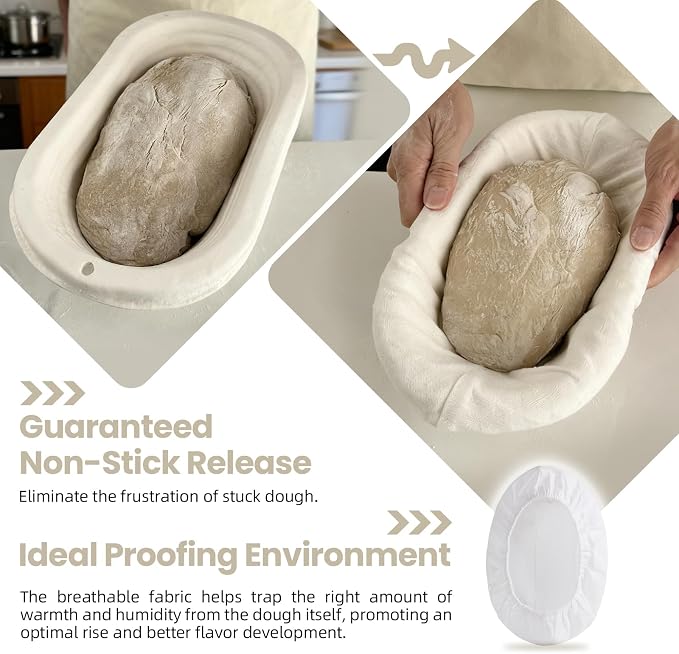 6-Pack Elastic Bread Proofing Basket Covers - Linen Cotton Liners for 10-Inch Oval Sourdough Bannetons, Non-Stick, Breathable Fermentation Cloth for Sourdough & Artisan Baking