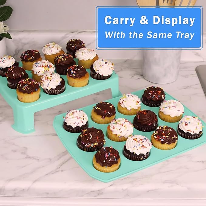 EXTRA TALL Cupcake Carrier 24 Count, 24 Cupcake Holder with Lid -Spacious 3.5” Tall Tiers Accommodate 24 Tall Frosted Cupcakes, Won't Smush! Cupcakes Containers Muffin Storage Container/ Muffin Holder