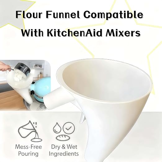 Flour Funnel for KitchenAid Mixer 5 Qt, Anti-Splash Attachment for Tilt-Head Stand Mixer 4.5 & 5 Quart (KSM150), Dishwasher Safe No-Mess Baking Tool, Easy Pour Accessory (Green)