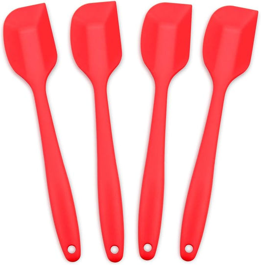 4‑Piece Silicone Spatulas Set Heat Resistant 600°F Seamless Steel‑Core Rubber Spatulas for Nonstick Cookware ALLWIN HOUSEWARE Uniform Length Kitchen Spatulas for Cooking & Baking, Red