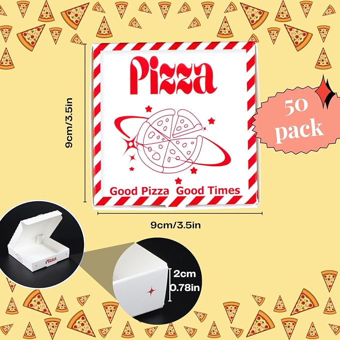 50 Pack Square Mini Pizza Boxes, 3.54 x 3.54 x 0.79 Inches | Planet Pattern Cardboard Food Containers, Space Themed Gift Box, Disposable Party Favor Box for Birthday Holiday