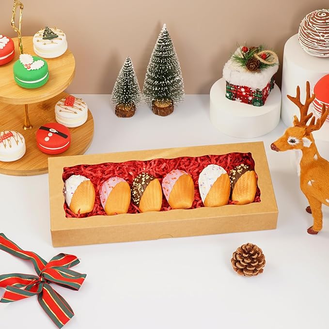 XINHPKGG 50pcs Cookie Boxes with window 12 x 5 x 1.5 Inch Bakery Boxes Treat Box Dessert Box for Wedding Party Favors - Brown