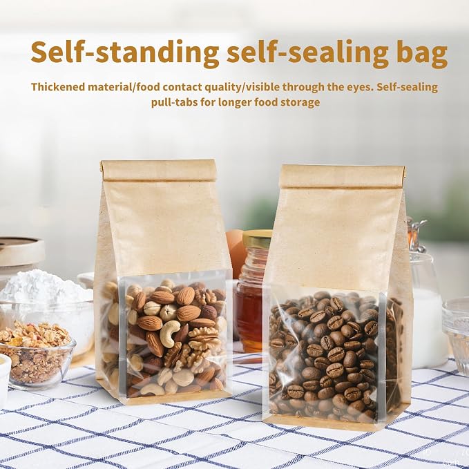 100 Pack Bread Bags for Homemade Breads，Small Bakery Bags with Window，Cookie Bags with Tin Tie，Bagel Bag，Coffee bag，Sourdough Bread Bags Foods Packaging Storage