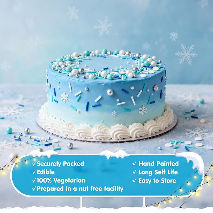 Edible Blue Silver White Sprinkles,Winter Jimmies Pearls Mix,130g/4.58oz,Perfect for Cake Decorations,Cake and Cupcake Sprinkles with Assorted Shapes and Sizes for Parties Baking,Ice Cream,Cookies,Cupcake Topper,Baby Shower Party Decorating Supplies