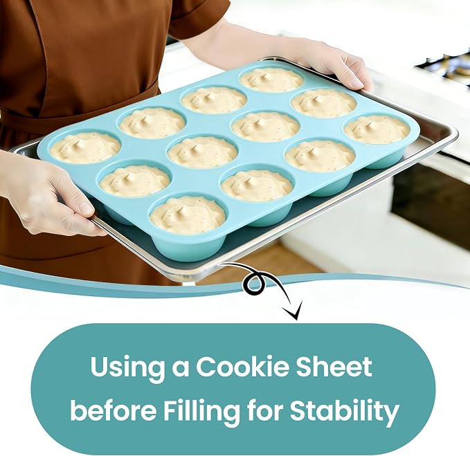 CAKETIME Silicone Muffin Pan, Regular Size 12 Cups Non Stick Cupcake Pan for Baking, Light Blue