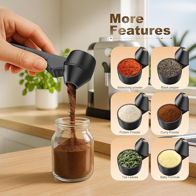 Coffee Scoop & Funnel for Reusable K Cup Refillable Coffee Pods,Mess-Free Measuring Spoon 2 TBSP Capacity for Ground Coffee, Protein Powder & Tea, Funnel Design without Spilling(2, Black)