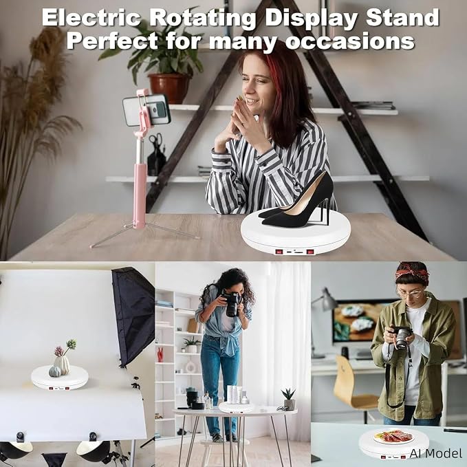 Rotating Display Stand 10'' LED Light Turntable Stand Black Spinning Stand for Product Shows White