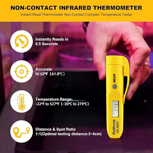 Non Contact Infrared Food Thermometer, Digital IR Laser Thermometer Pen for Cooking, -22°F to 527°F Instant Read, No Touch Safe Hygienic for Meat, Grill, Candy, Wine, Baby Milk (2-Pack)