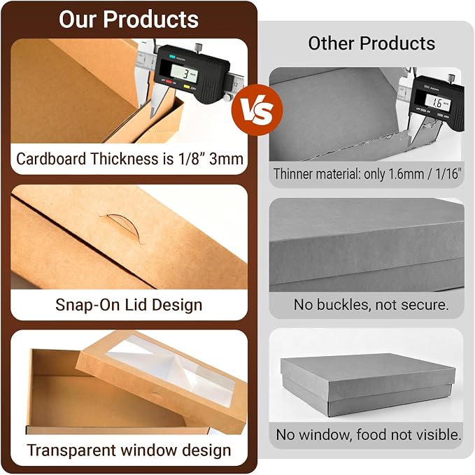 Extra Large Disposable Serving Pastry Box Cardboard 5PK, Strong Platter Box w/ Lid for 8-10 People To Go, Stably Filled Catering Charcuterie Board for Picnic Party Take Out (17.5"x13.5"x3.5"H)