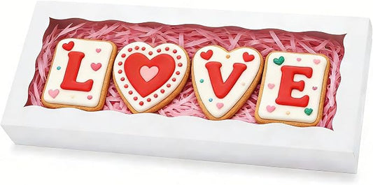 50pcs Cookie Boxes 12 x 5 x 1.5 Inch Bakery Boxes with window Chocolate Covered Strawberries Box for Christmas Valentine's Mother's Day- White
