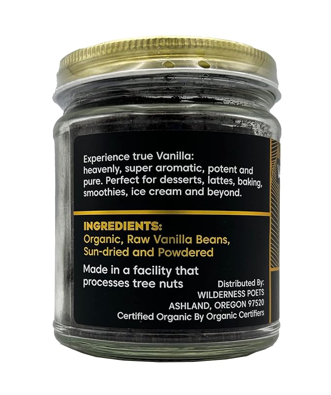 Wilderness Poets, Pure Vanilla Powder - 100% Organic Ground Vanilla Beans - Tahitian Variety, Grade A | Potent, Super Aromatic, Perfect for Chefs, Baking, Ice Cream, Coffee, Lattes (4 Ounce)