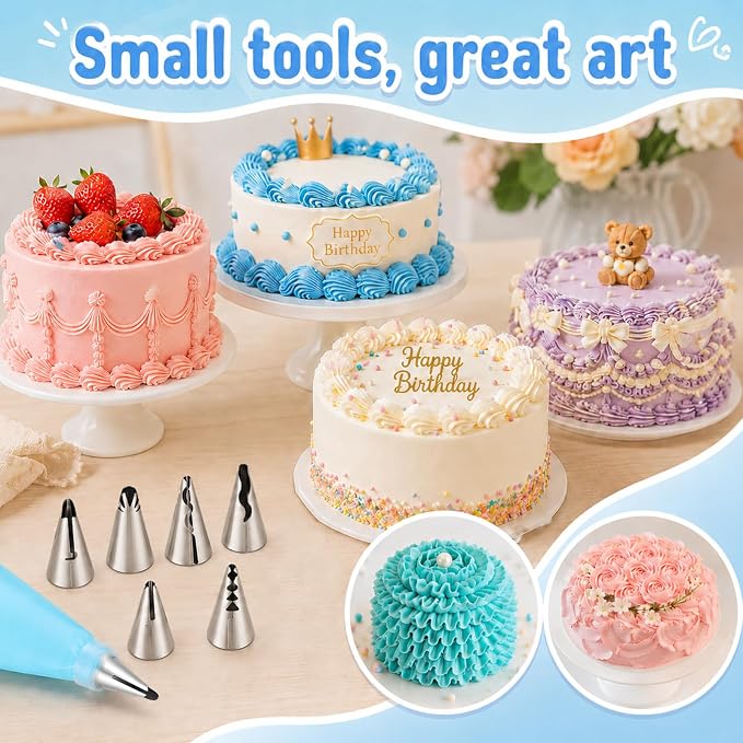 Piping Tip Set, Cake Decorating Tips, Ruffle Piping Tips, Seamless Stainless Steel, Pleated Skirt Piping-Nozzles Set for Cake Cupcakes Cookies, 9 Pieces