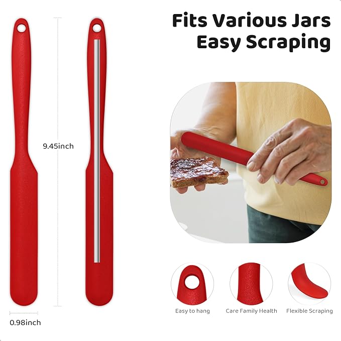 MOJOTORY Silicone Jar Scraper with Long Handle | Jam Spreader, For Peanut Butter, Kitchen Spatula, For Baking and Cake Icing