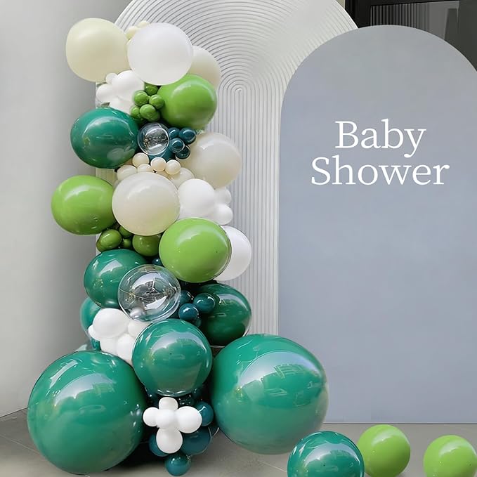 MEBAY Dusty Green White Balloon Arch Garland Kit, 166Pcs Dark Mint Green Ivory White Balloons for Birthday Baby Shower Anniversary Jungle Safari Party Decorations