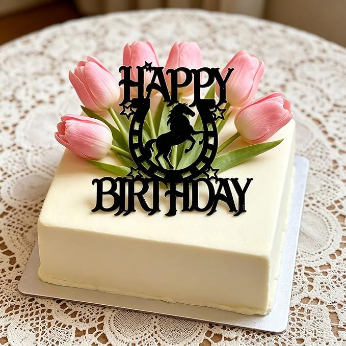 Black Acrylic Horse Happy Birthday Cake Topper, Horse Theme Party Decoration for Boys, Girls, Men, Women & Kids Birthday Party Decoration Supplies (Design4)