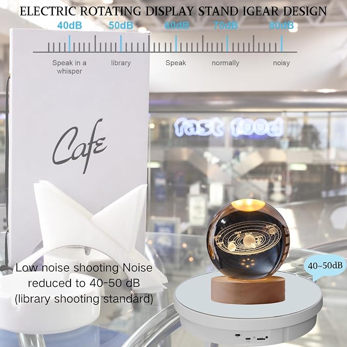 JAYEGT Motorized Rotating Display Stand, 12.6inch /44Lbs Load ,Real Mirror Cover ，360 Degree Electric Rotating Turntable ,Cup Display Turner Stand,Photography Products, Jewelry ,Tumbler -White