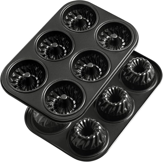 Webake Mini Fluted Tube Cake Pan, Non-Stick 2.8 Inch Cake Pans, Heavy Gauge Carbon Steel, 6-Cavity Set of 2