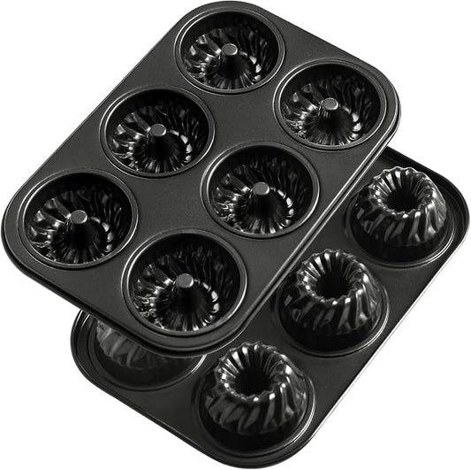 Webake Mini Fluted Tube Cake Pan, Non-Stick 2.8 Inch Cake Pans, Heavy Gauge Carbon Steel, 6-Cavity Set of 2