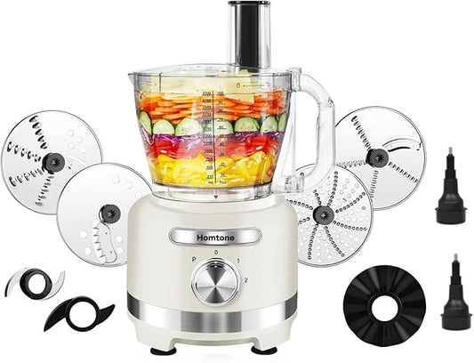 Homtone Food Processor, Large 16 Cup 9-in-1 Veggie Chopper for Dough/Fries | French Fry Cutting, Slicing, Shredding, Chopping, Kneading & Emulsifying, Easy Meals prep for Family, Party & Week, Beige