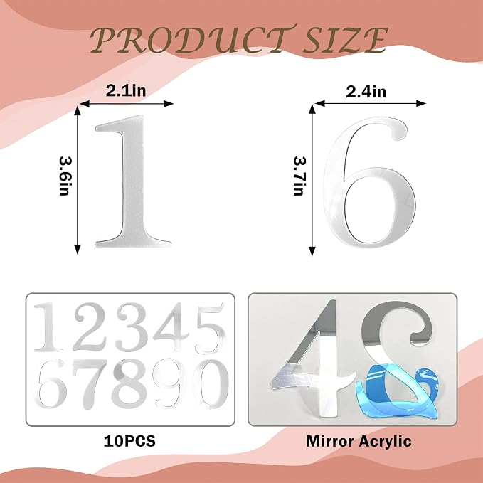 Large Acrylic Cake Numbers Toppers, 10 Pcs DIY Cupcake Toppers, 0-9 Cake Decoration for Birthday Wedding Party Baby Shower(Sliver)