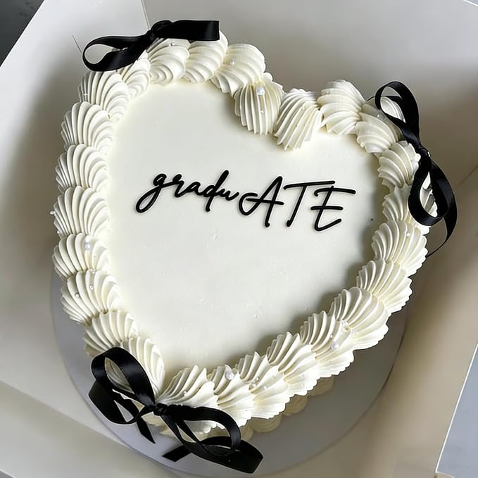 Black Acrylic "GraduATE" Cake Topper, Minimalist and Funny, 2026 Congrats Grad Party Cake Decorations,High School College Senior Graduation Party Decor