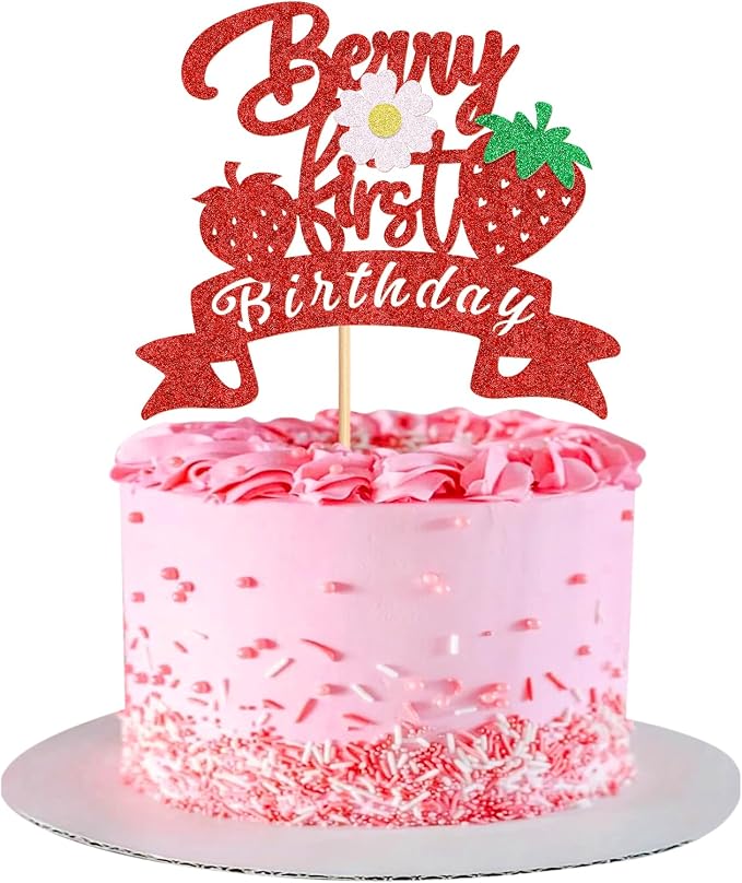 1Pack Berry First Birthday Cake Topper Strawberry 1st Birthday Cake Picks for Strawberry Baby Shower Boys Girls First Birthday Cake Decors Berry Cake Decoration Supplies