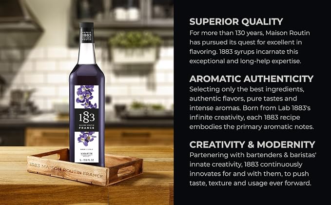 1883 Violet Syrup for Drinks, Made in France, 1 Liter Glass Bottle