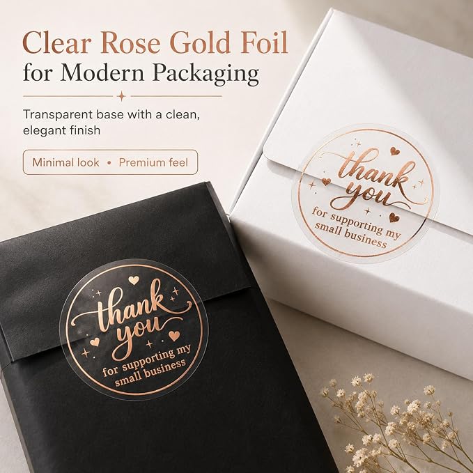 100PCS Thank You for Supporting My Small Business Stickers, Clear Black Thank You Labels for Packaging, Gift Bags, Bakery Boxes & Handmade Business Orders 1.6 Inch (Rose)