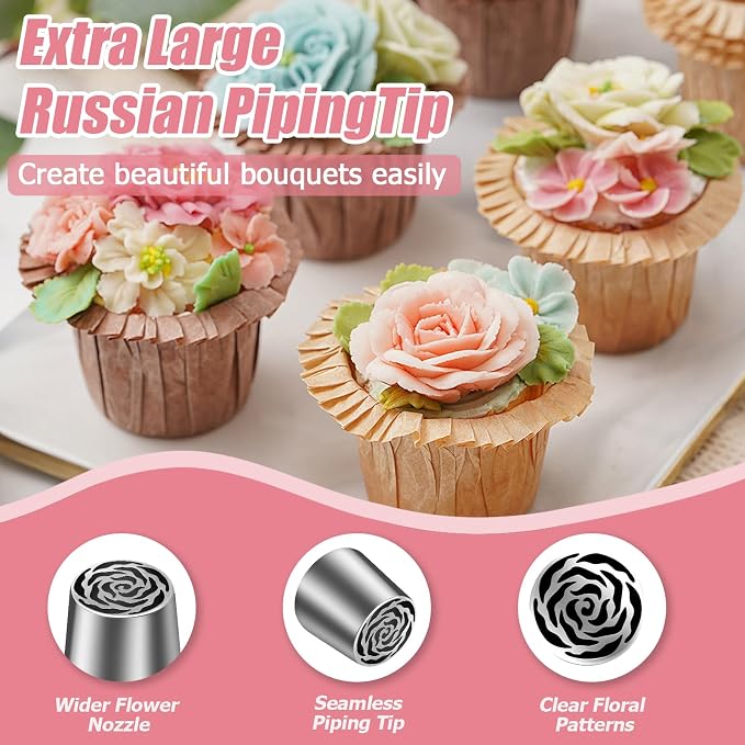 Jiozermi Extra Large Russian Piping Tip, Stainless Steel Flower Frosting Tip Icing Nozzle Floral Icing Nozzle for Birthday Cake Cupcake Decorating Frosting, Cream Baking Cookie DIY, SL48