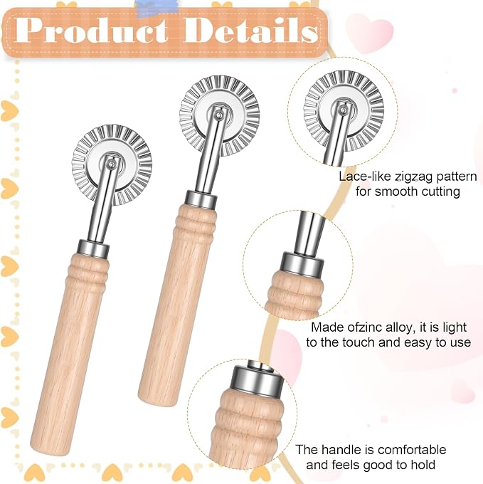 JJUNW 2Pcs Pastry Cutter, Ravioli Cutter, Fluted Pastry Cutters Wheel Stainless Steel Pizza Cutters Wheel, Dough Cutting for Home Making Pasta Pizza Ravioli Cookie Tools