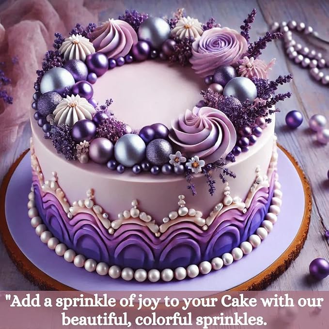 Confect Purple Disco Ball Cake Sprinkles – Edible Decorative Pearls & Irish Purple Shimmer Sprinkle Mix for Cakes, Cupcakes, Cookies | Love Sprinkle Blend | Vegan, Gluten-Free, Nut-Free, Soy-Free, Dairy-Free, Palm Oil-Free - 4.2 Oz