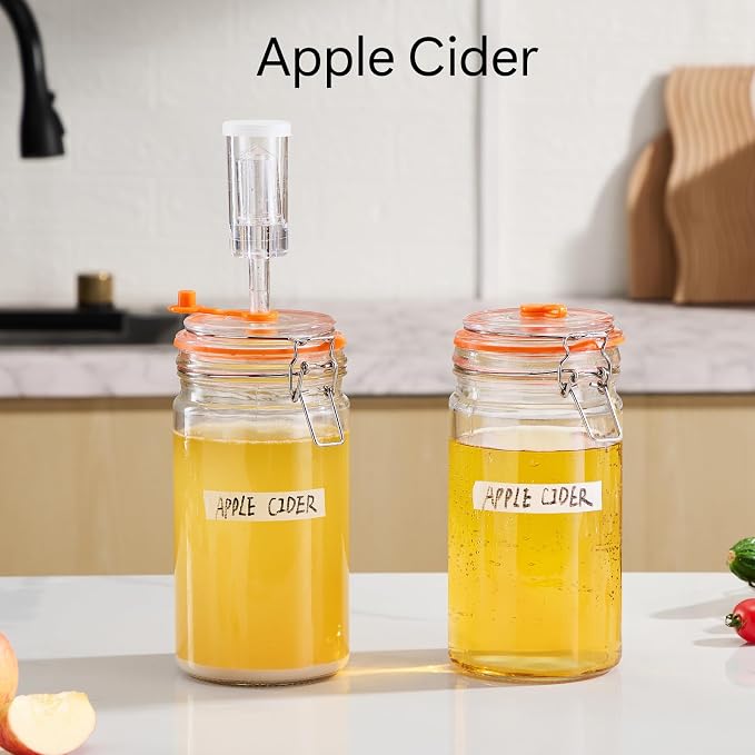 JILLMO 1 Liter Fermentation Jar, Glass Fermenting Kit with Weight for Making Sauerkraut, Hot Sauce, Mead, Cider and More, Pack of 2